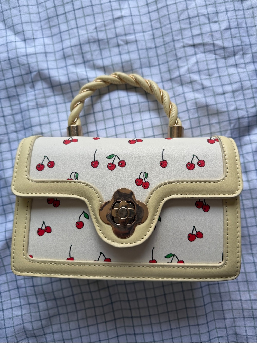 Mini Cherry Pattern Flap Square Handbag with Twist Handle